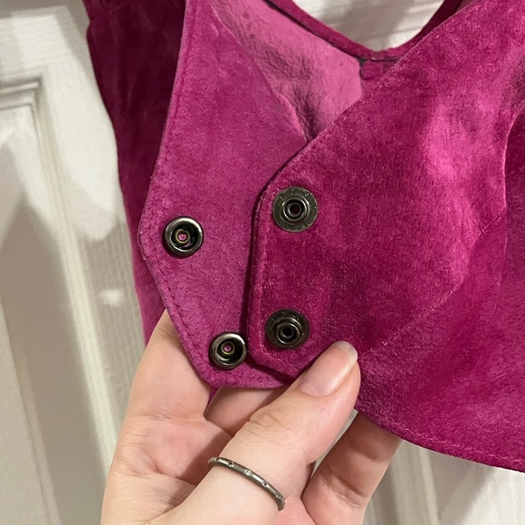 Vintage Firenze Santa Barbara suede leather fuchsia pink halter crop top - Picture 3 of 7